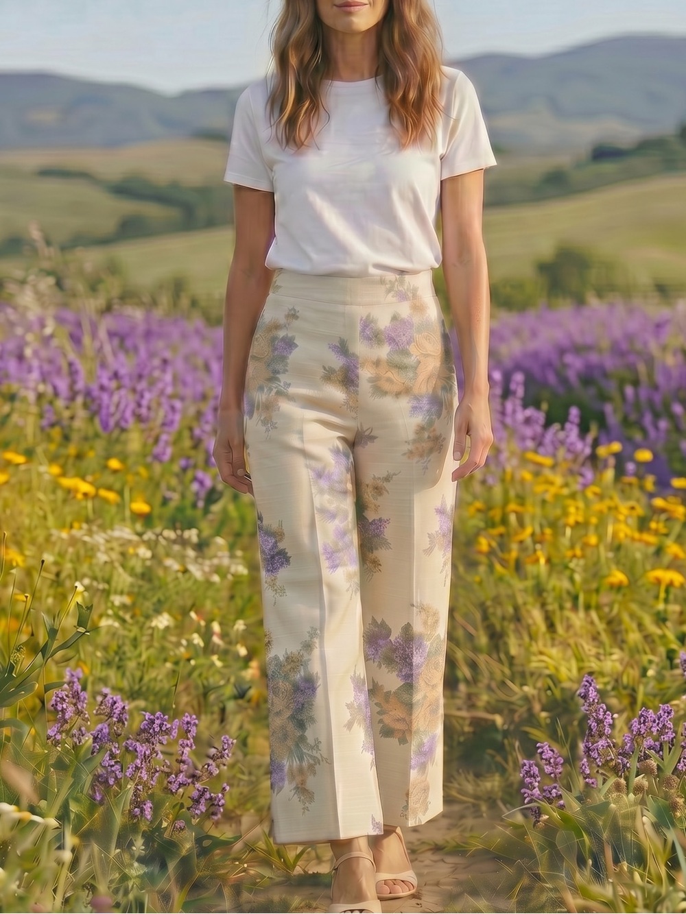 Sèzane Jenson Ella Purple Floral 34/2 High Rise Wide Leg Tapestry-Look Trousers